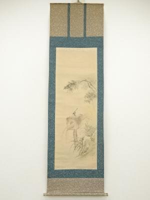 竹仙筆　花鳥図　肉筆紙本掛軸（保護箱）